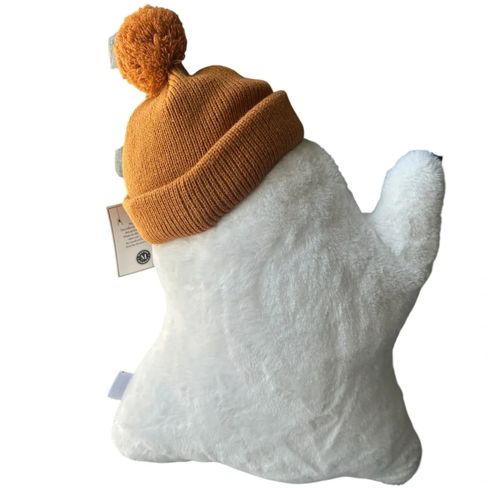 NWT Martha Stewart Plush White Ghost Pillow with Orange Hat and Pumpkin Coffee